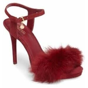 Michael Kors Faye Sandal Suede Cranberry Red Gold Charm Almond Open Toe 8M